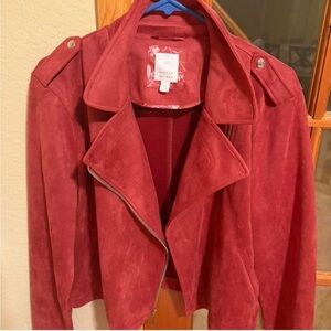 LC Lauren Conrad Women's Deep Red Leather Jacket